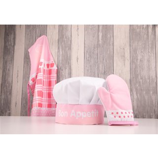 Kookschort met koksmuts en ovenwant - roze